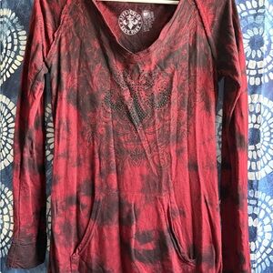 Affliction Red and Black Graphic Fitted Hoodie